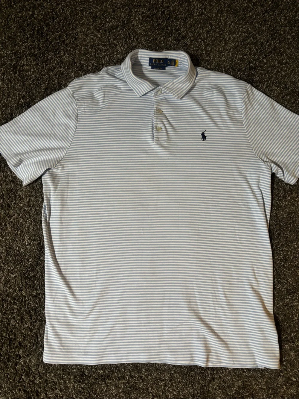 Polo by Ralph Lauren Short Sleeve Striped Polo Shirt - White/Light Blue