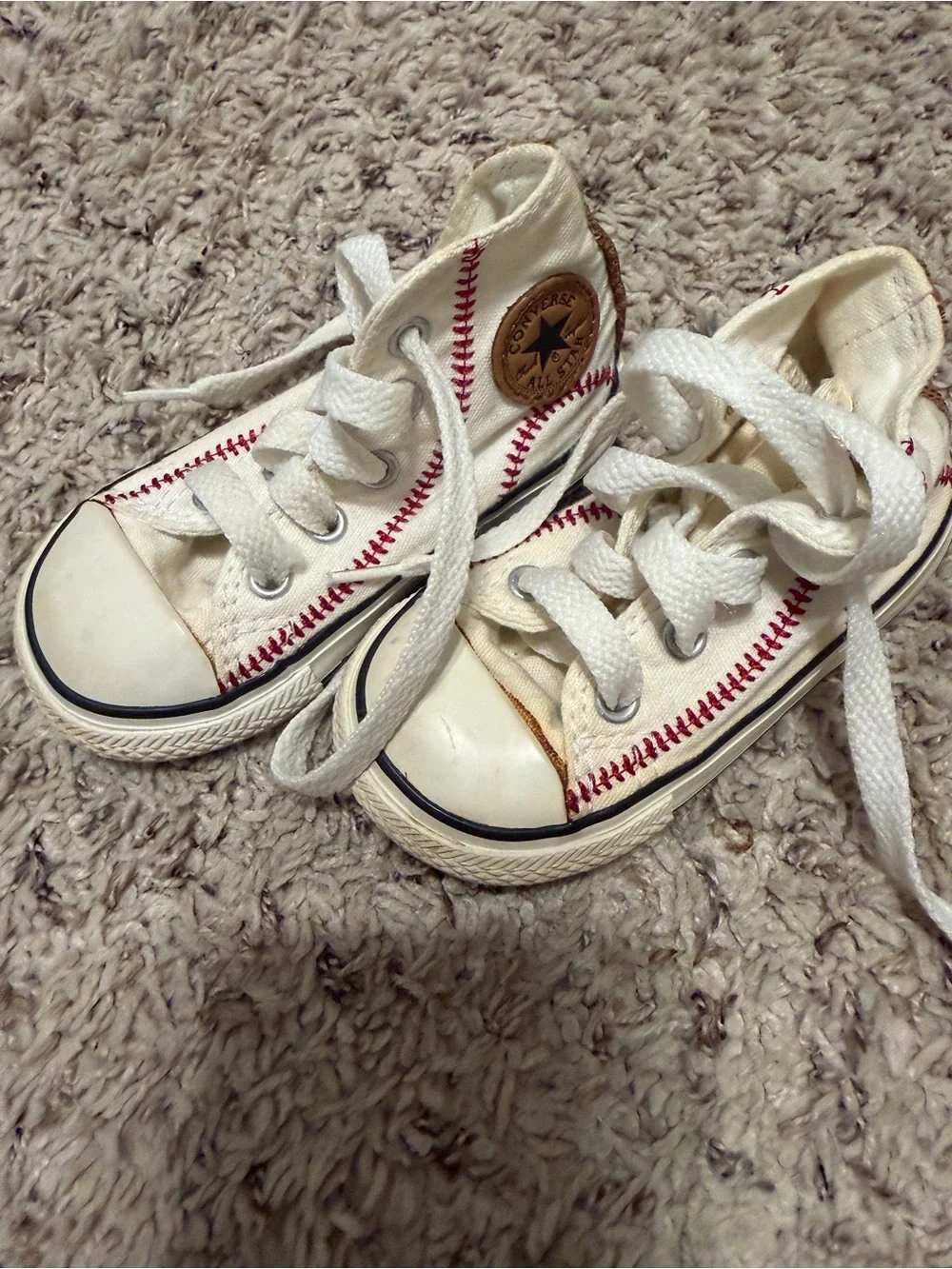 Converse Kids White High-Top Sneakers with Baseball Stitching