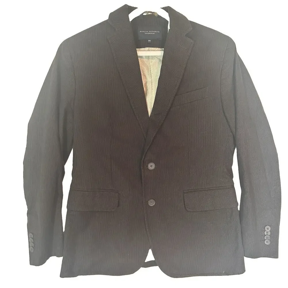 Banana Republic Men 38S Brown Microstripe Blazer Tailored Fit Cotton Sport Coat