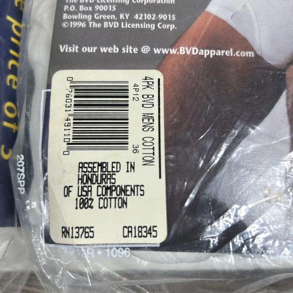 Vintage 1996 BVD Mens Briefs 8 Pack White 100% Cotton Size 36 New Old Stock