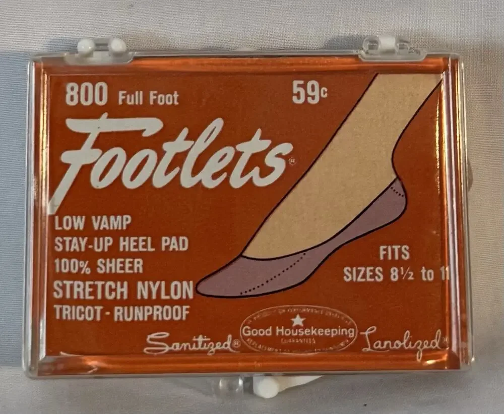 VTG Mid-Century Footlets Full-Foot Sheer Stretch Nylon Tricot Runproof Sz 8.5-11