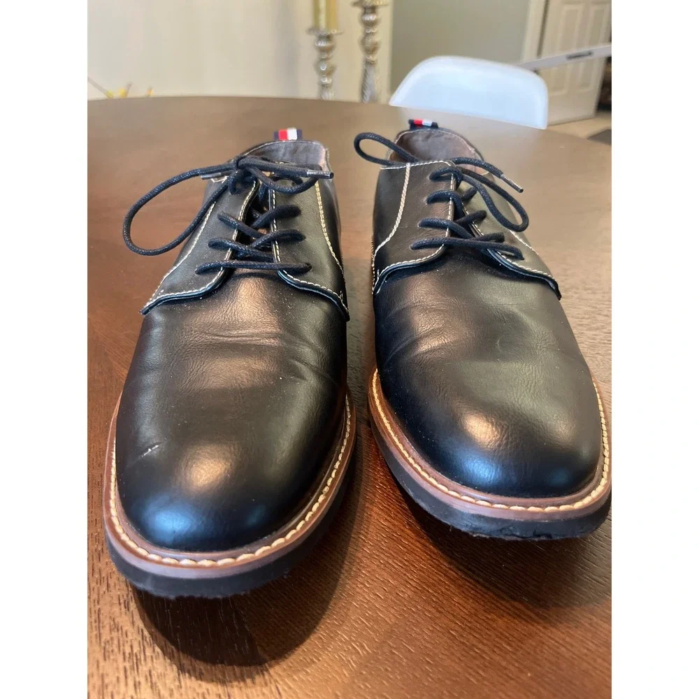 Tommy Hilfiger Dress Shoes Mens 10.5 Black Good Derby Oxford Contrast Stitch