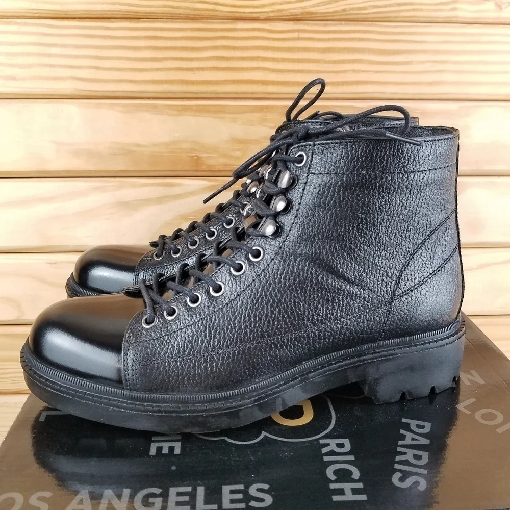 NEW Paul Branco Chukka Ankle Boots Genuine Leather Mens 8 Black Moto Grunge NIB