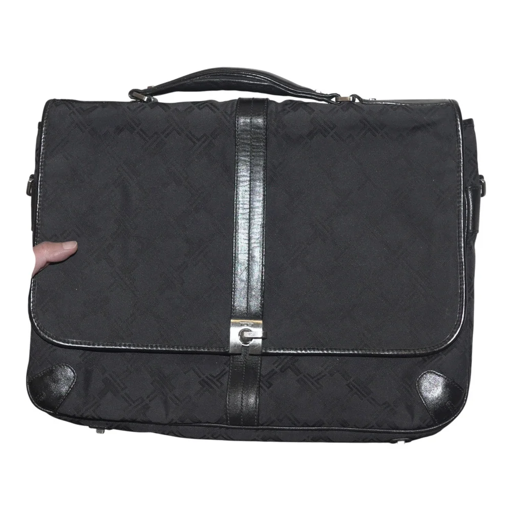 TUMI Signature Black Nylon Leather Laptop Briefcase Monogrammed