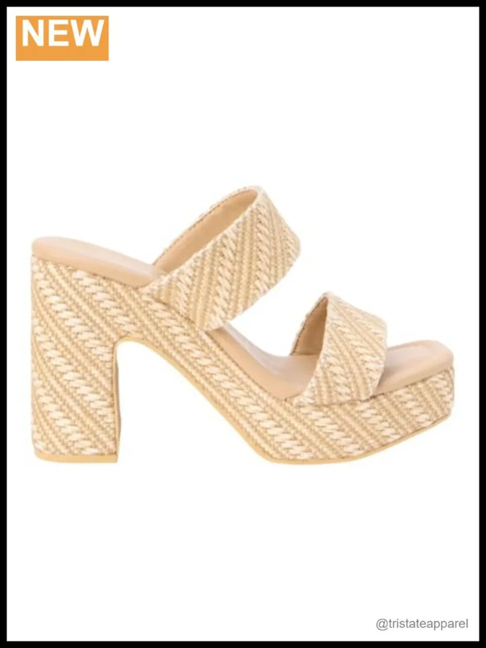 Synthetic Slide Sandals Platform Block Heel Double Strap Square Toe Casual