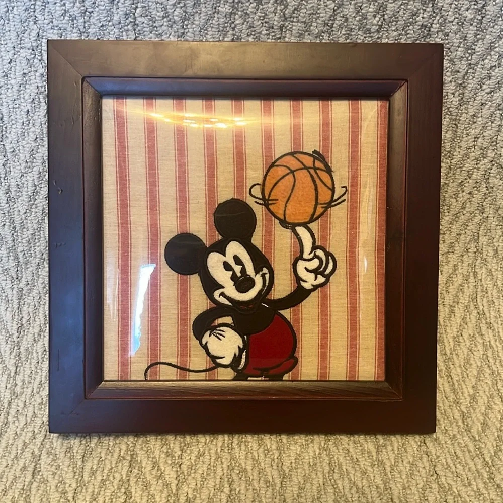 Vintage Disney Mickey Mouse Basketball‎ Embroidered Framed Art