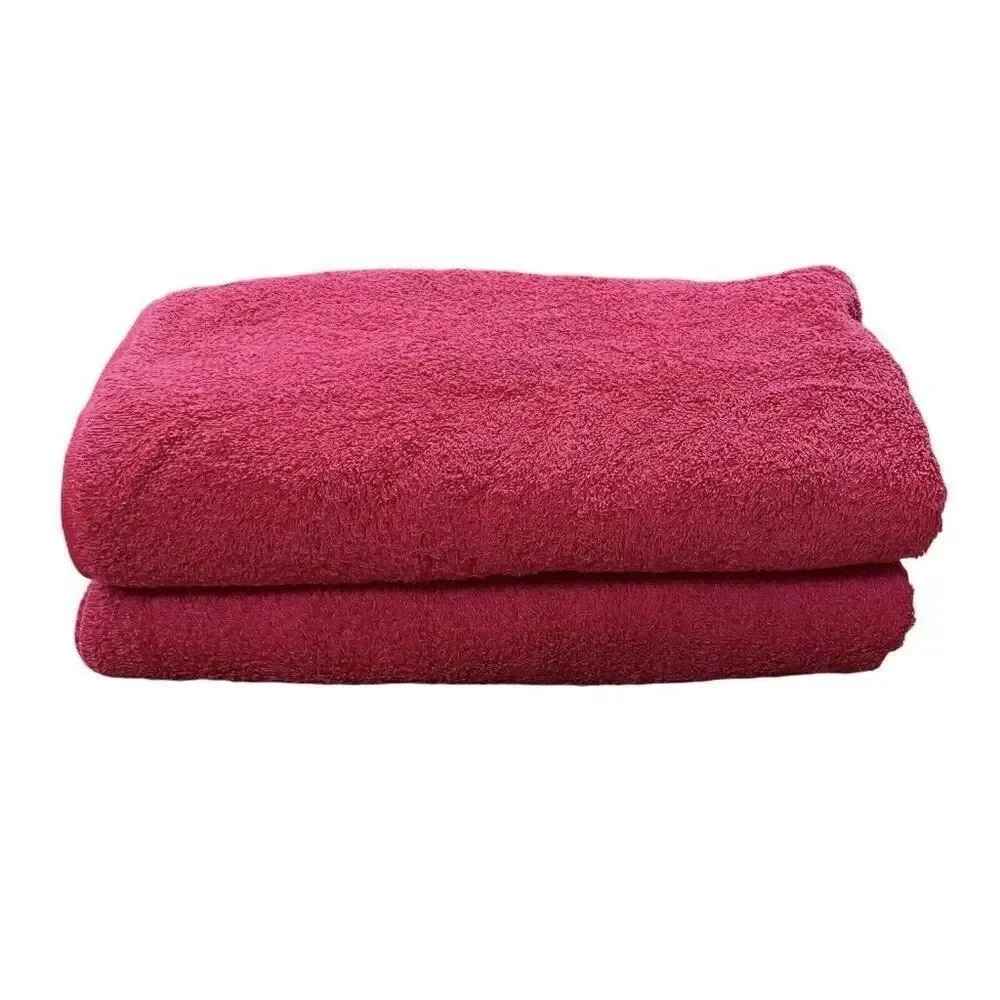 Vintage 1980s Royal Velvet Fieldcrest Red Cotton Bath Towels Set 2 USA 48 x 27