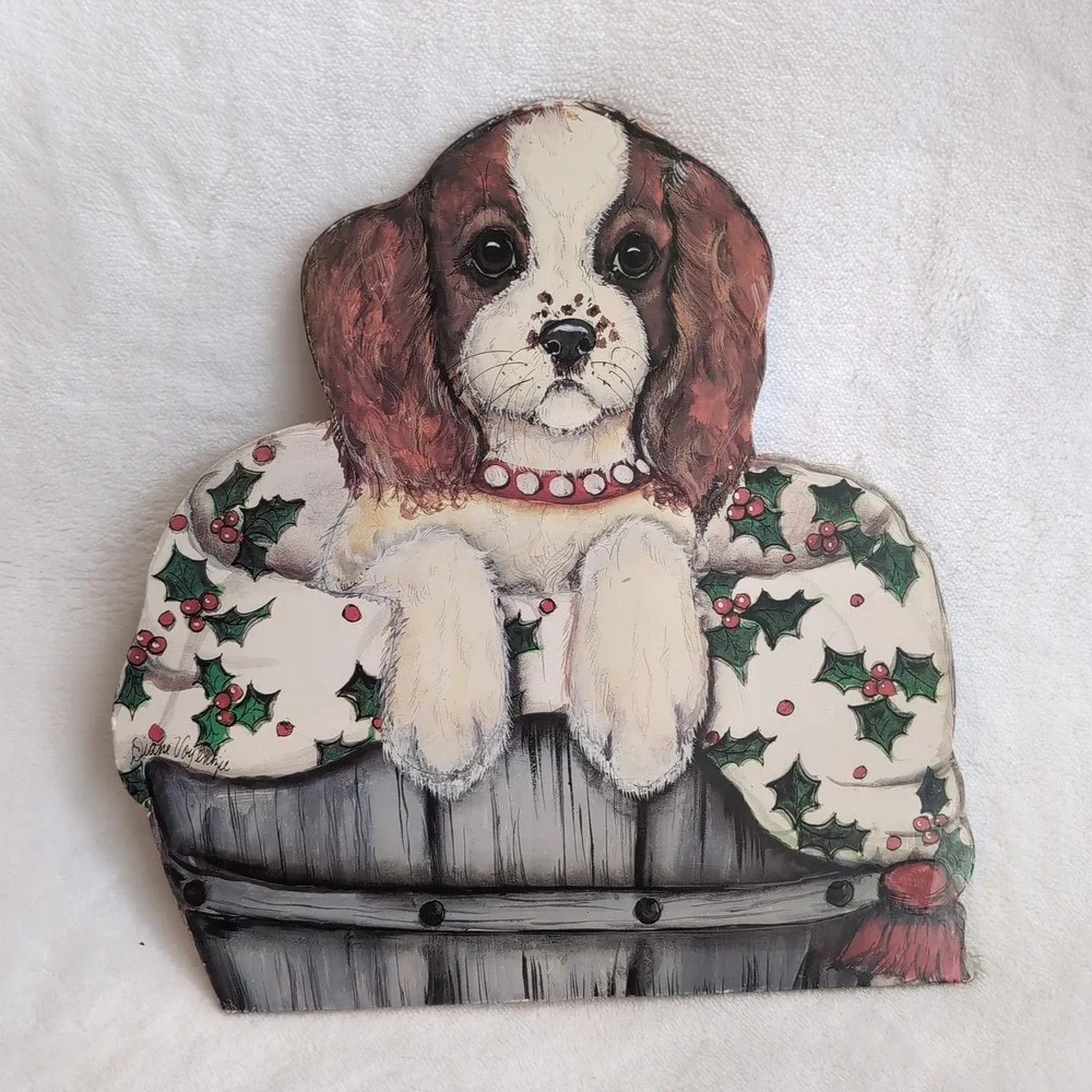 Vintage Christmas‎ Puppy Silent Companion Wood Dummy Board Dog Wall Art Spaniel