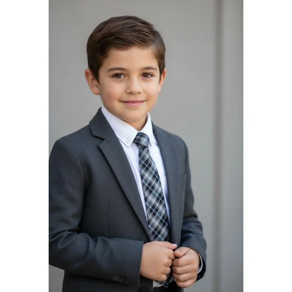 Chaps Boys Plaid‎ Necktie Black Charcoal Grey Black Blue