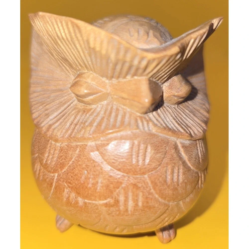 Small Wood Owl Hand Carved Figurine 2.75