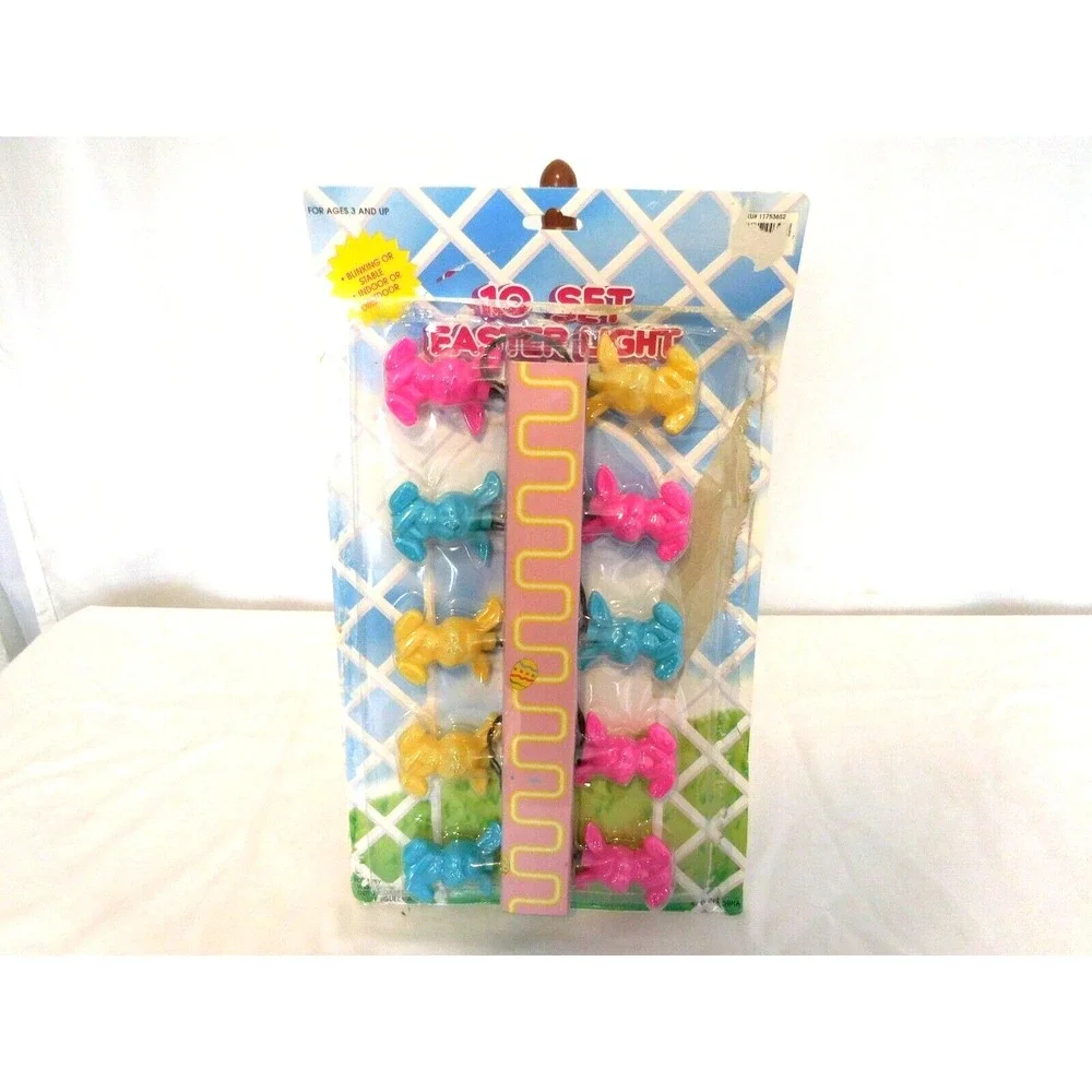 Easter Multi Color Bunny Rabbit (10) String Light Set Blow Mold Vintage‎
