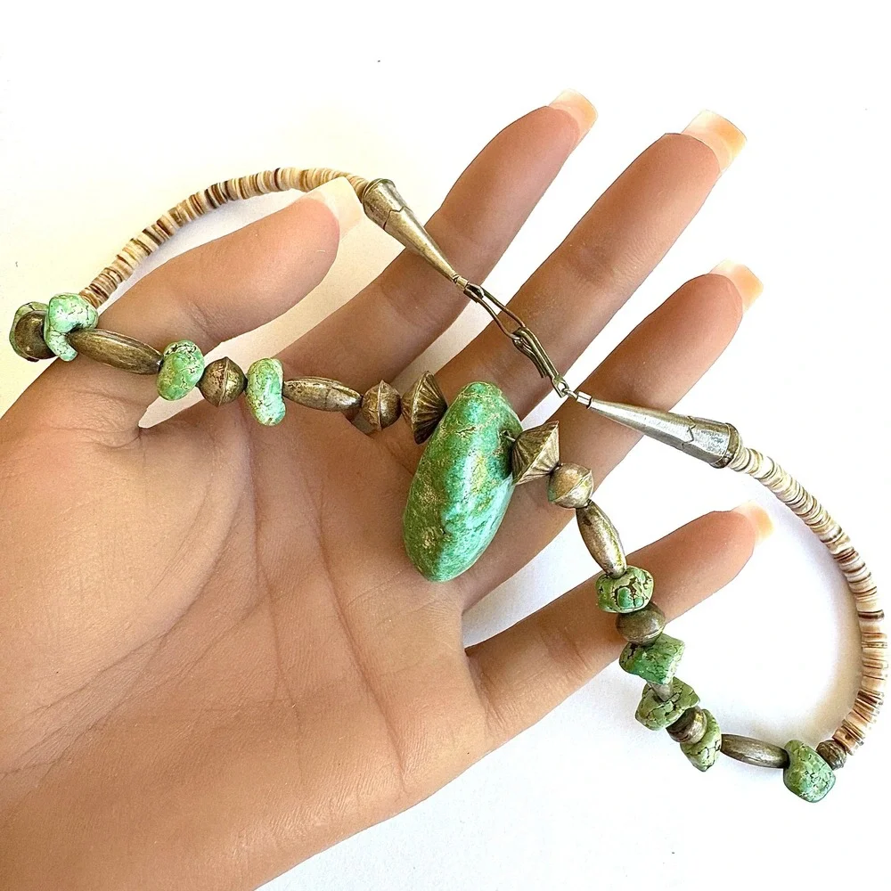 VTG Royston BIG Nugget Necklace Santo Domingo 18in Bench Bead Heishi Sterling‎