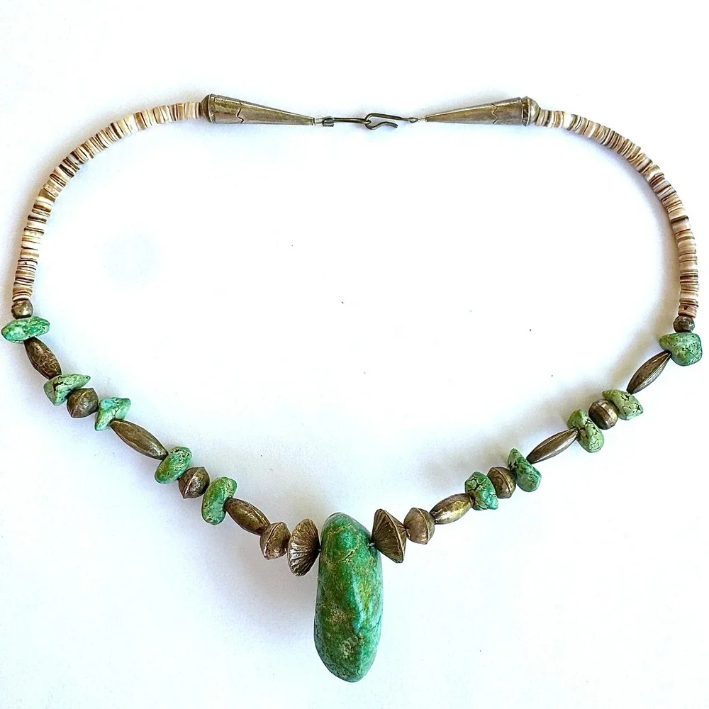 VTG Royston BIG Nugget Necklace Santo Domingo 18in Bench Bead Heishi Sterling‎