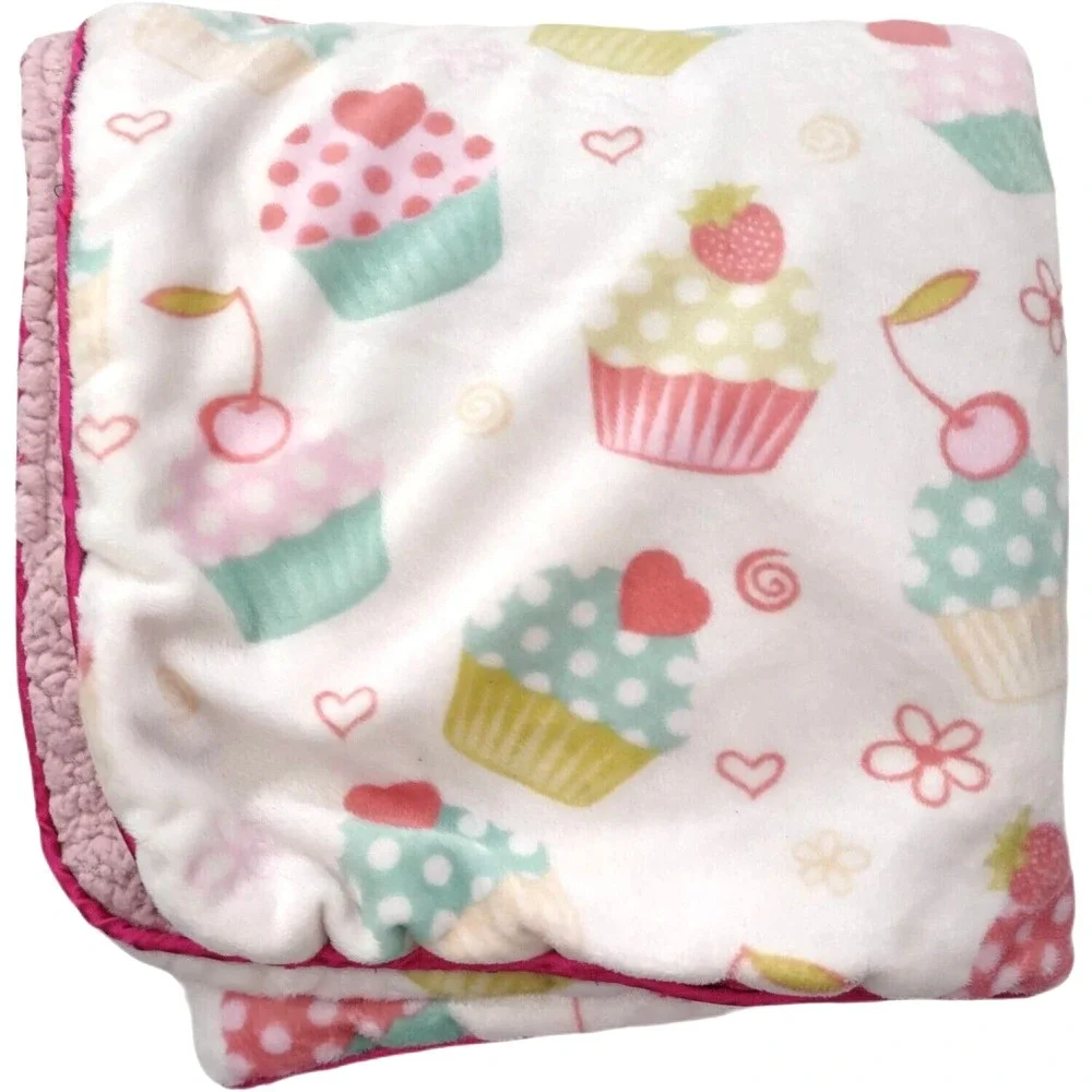 SL Home‎ Fashions 119741 CUPCAKE Baby Blanket Pink Sherpa Polka Dot Beige Cherry