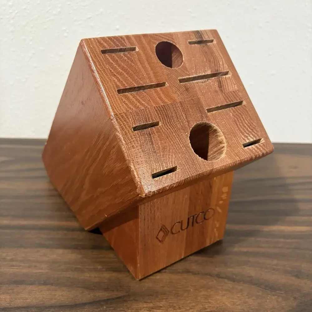 Cutco Homemaker Solid Honey‎ Oak Wood 10-Slot Knife Block Made In USA 8 x 10 x 5