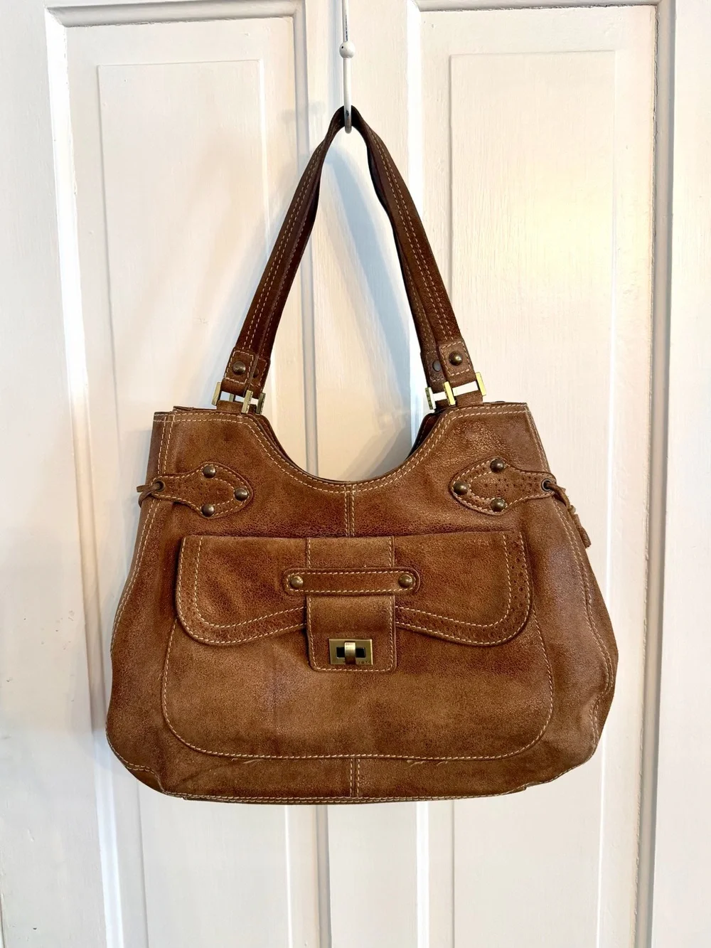 Brown Leather Boho Y2K Shoulder Hobo Bag