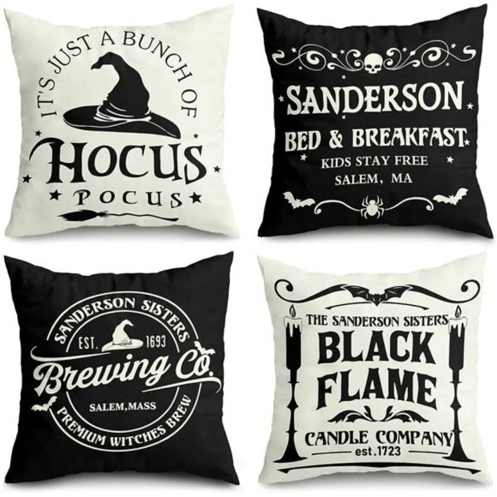 Set of 4‎ Halloween Pillow Covers 18x18 - Hocus Pocus Home/Farmhouse Decor