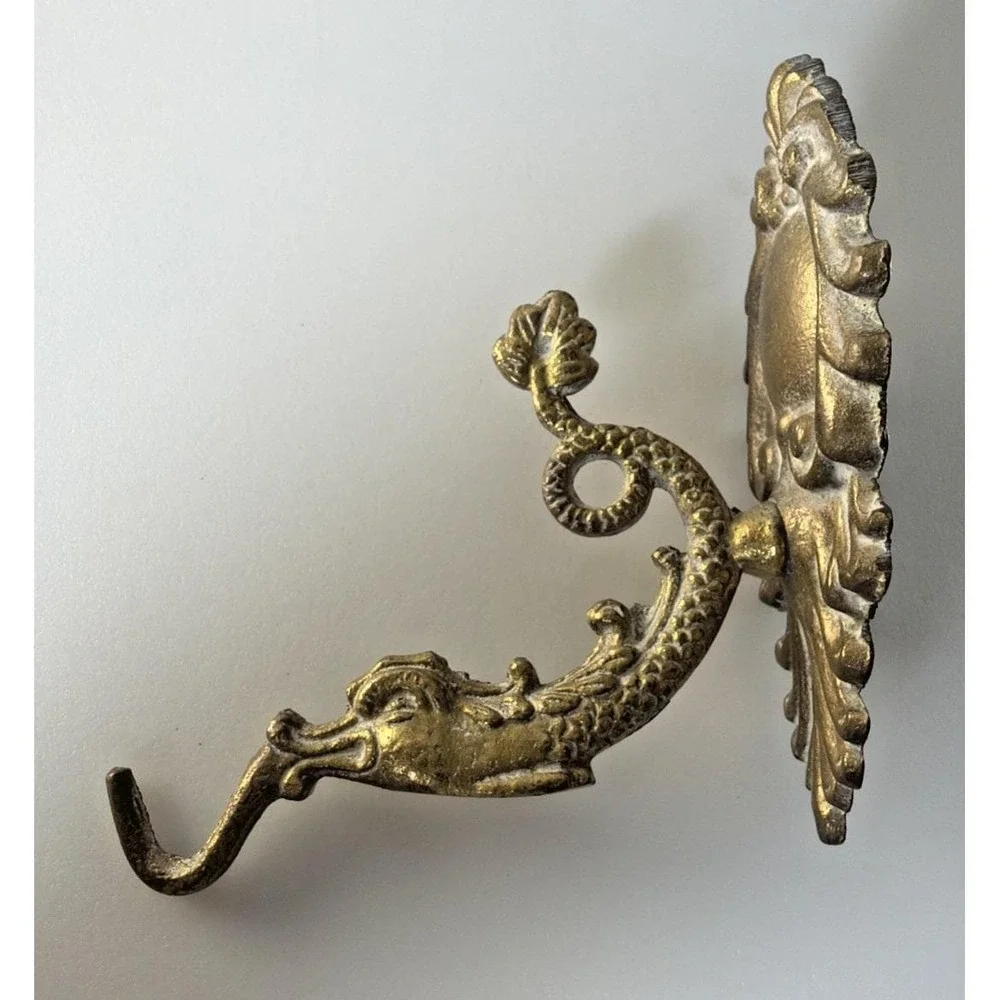 Antique Brass Wall Hook Ornate Serpent Snake Dragon Architectural 5