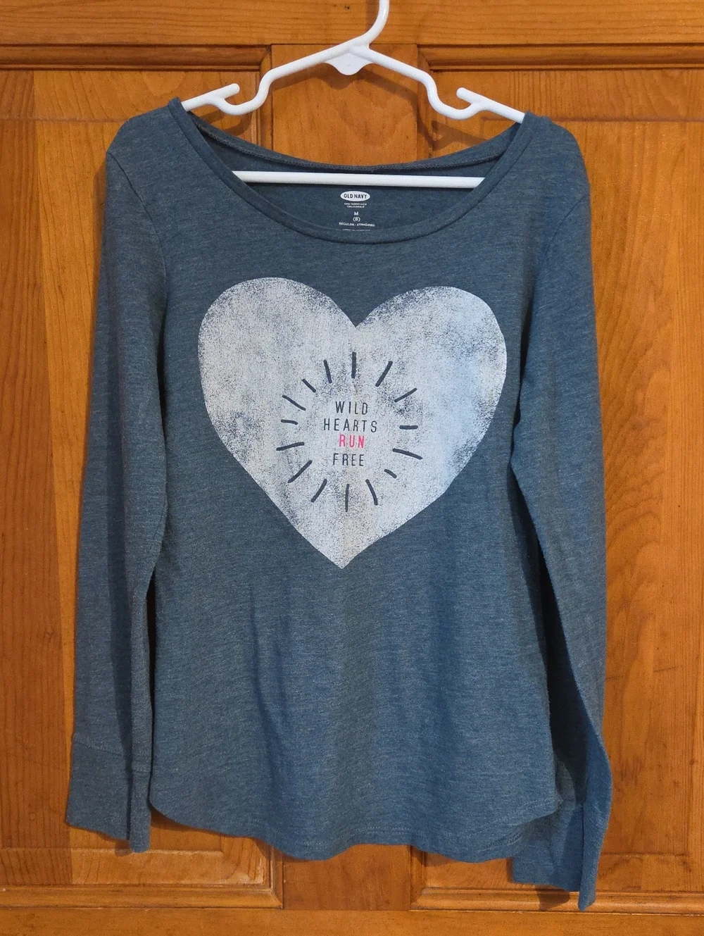Old Navy Blue Long-Sleeve Heart Graphic Tee