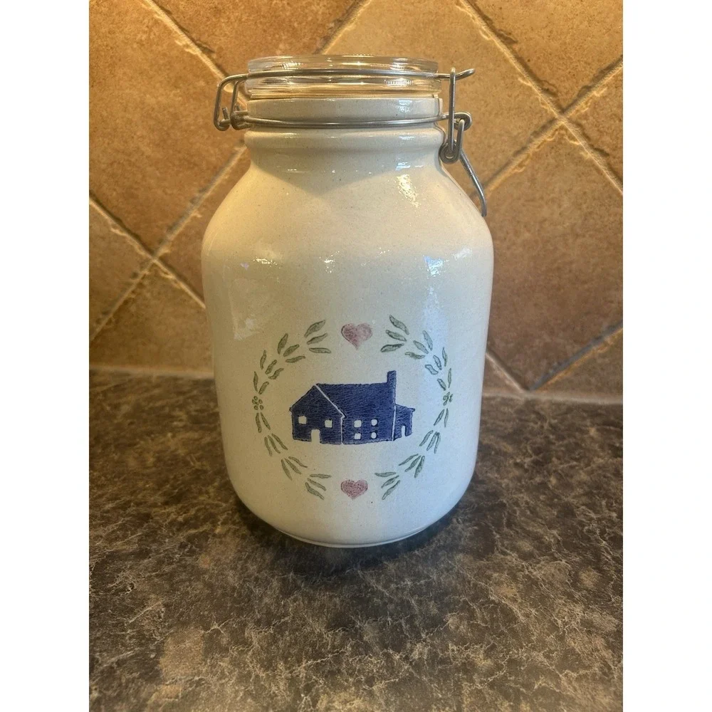Vintage‎ Country House Ceramic 9x6 Bail Jar W/ Glass Lid By Crock Shop Inc