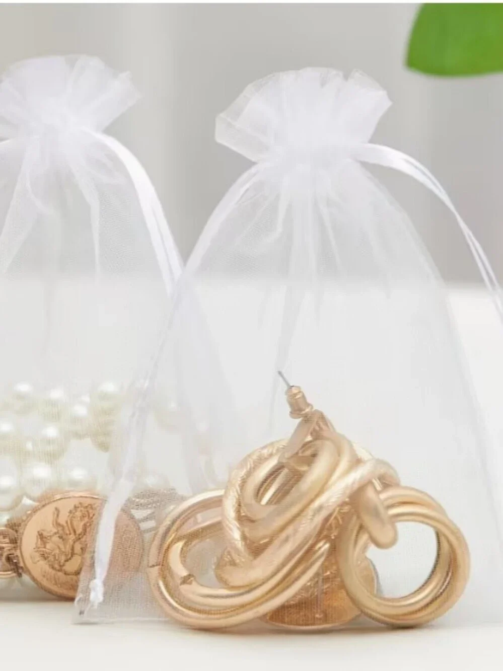 100pcs Sheer Organza Drawstring Pouch - White