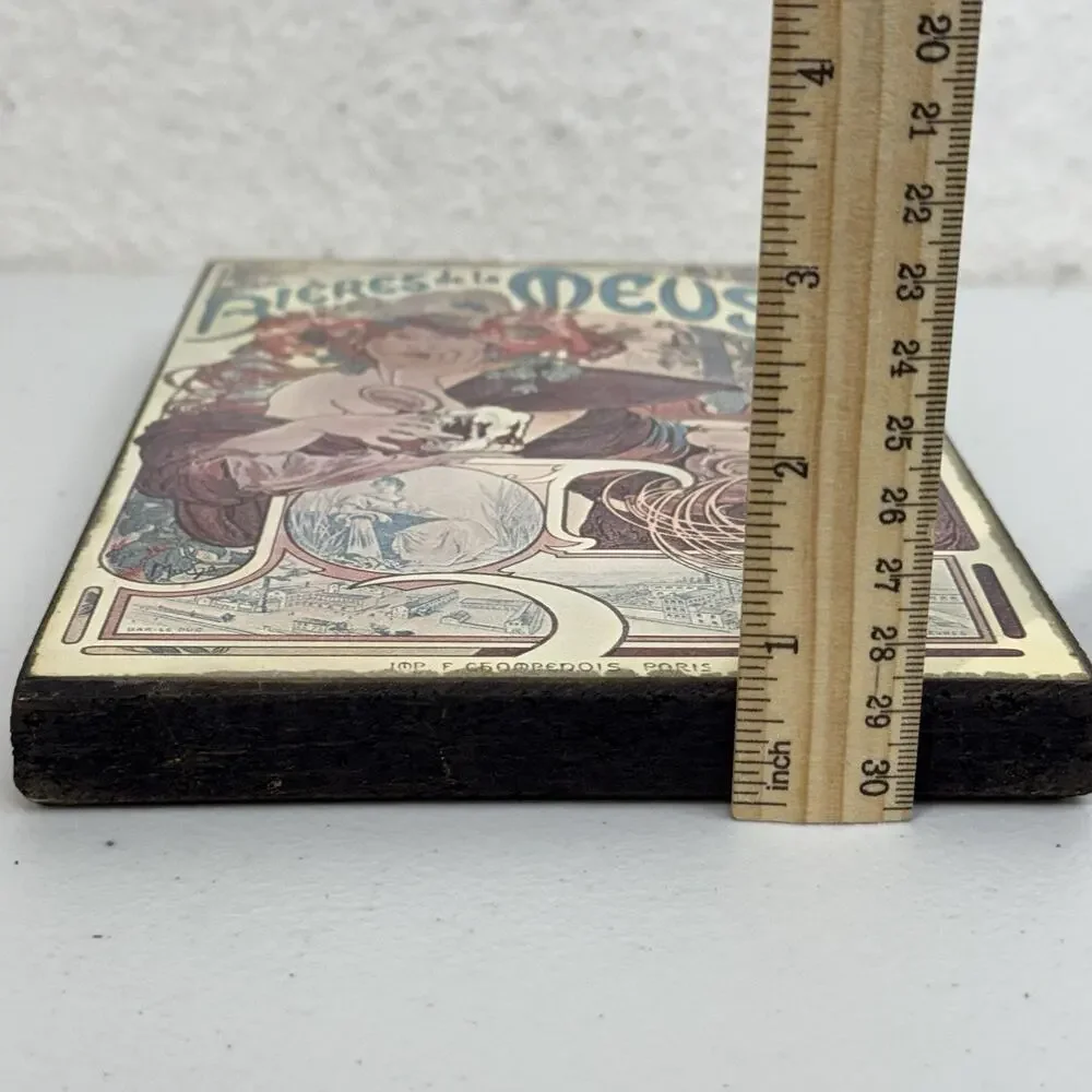 Art Nouveau Paris BIERES de la MEUSE by Alphonse Mucha Hard Pressed Board 9”x 6”