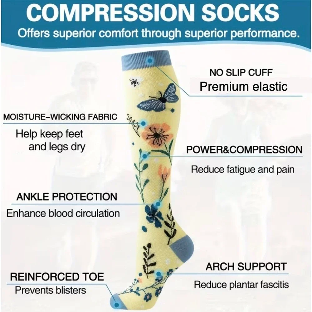 Unisex 20-30 mmHg Compression Socks L/XL Medical‎ Butterflies Gardencore 2 Pairs