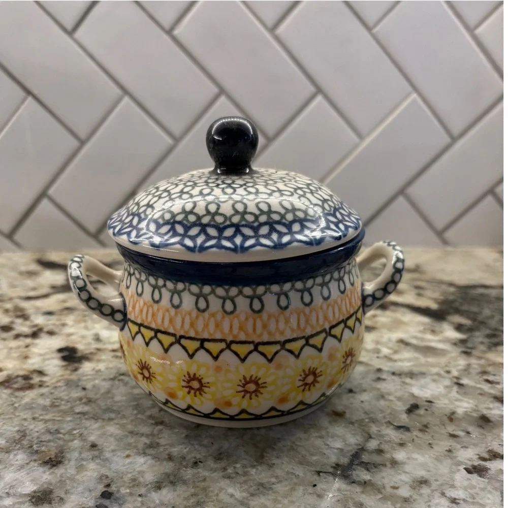 Ceramika Artystyczna Polish Pottery Sugar Bowl with Lid Hand Made in Poland
