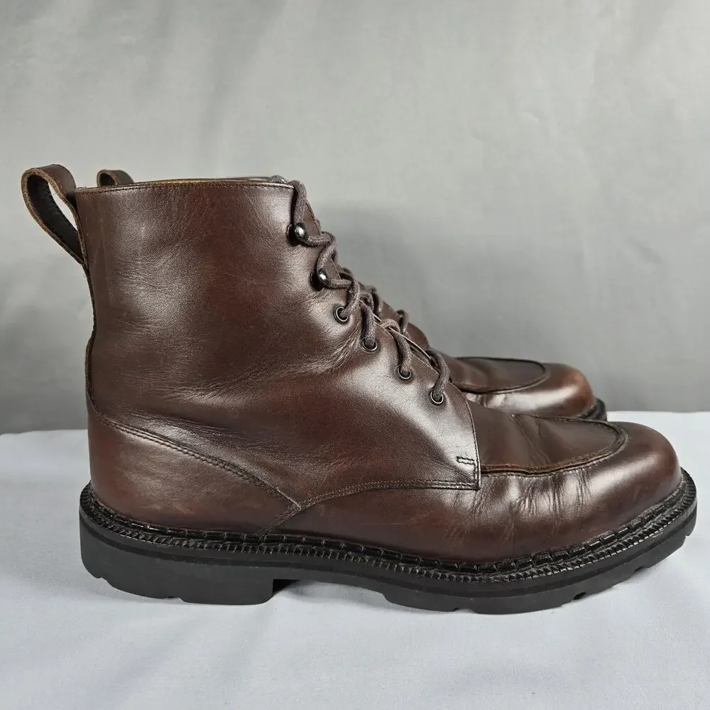 VTG Cole‎ Haan Country 07324 Combat Boots Mens 9.5 Brown Leather Moc Toe Lace Up
