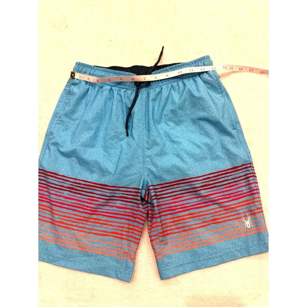 Spyder Mens‎ Swim Trunks Board Shorts Blue Red Striped Size Medium 10/12 1749649
