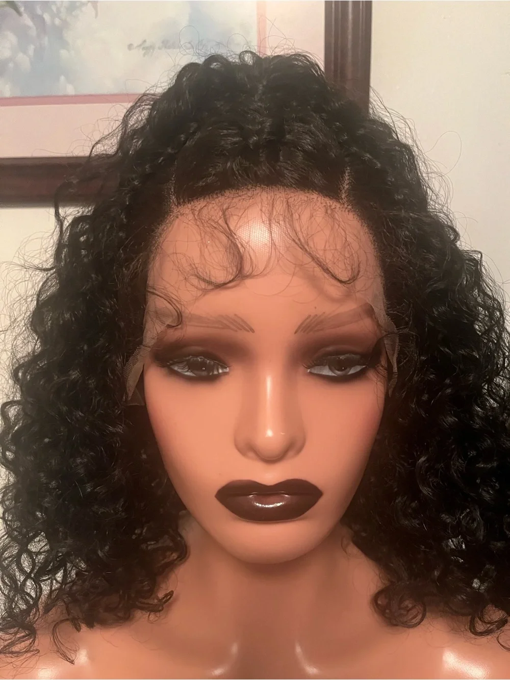 Hand-Braided Natural Black Curly Lace Front Wig - Women Hair
