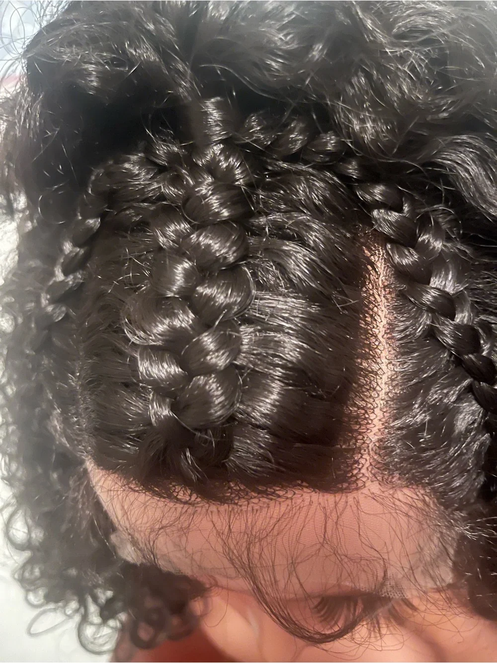 Hand-Braided Natural Black Curly Lace Front Wig - Women Hair