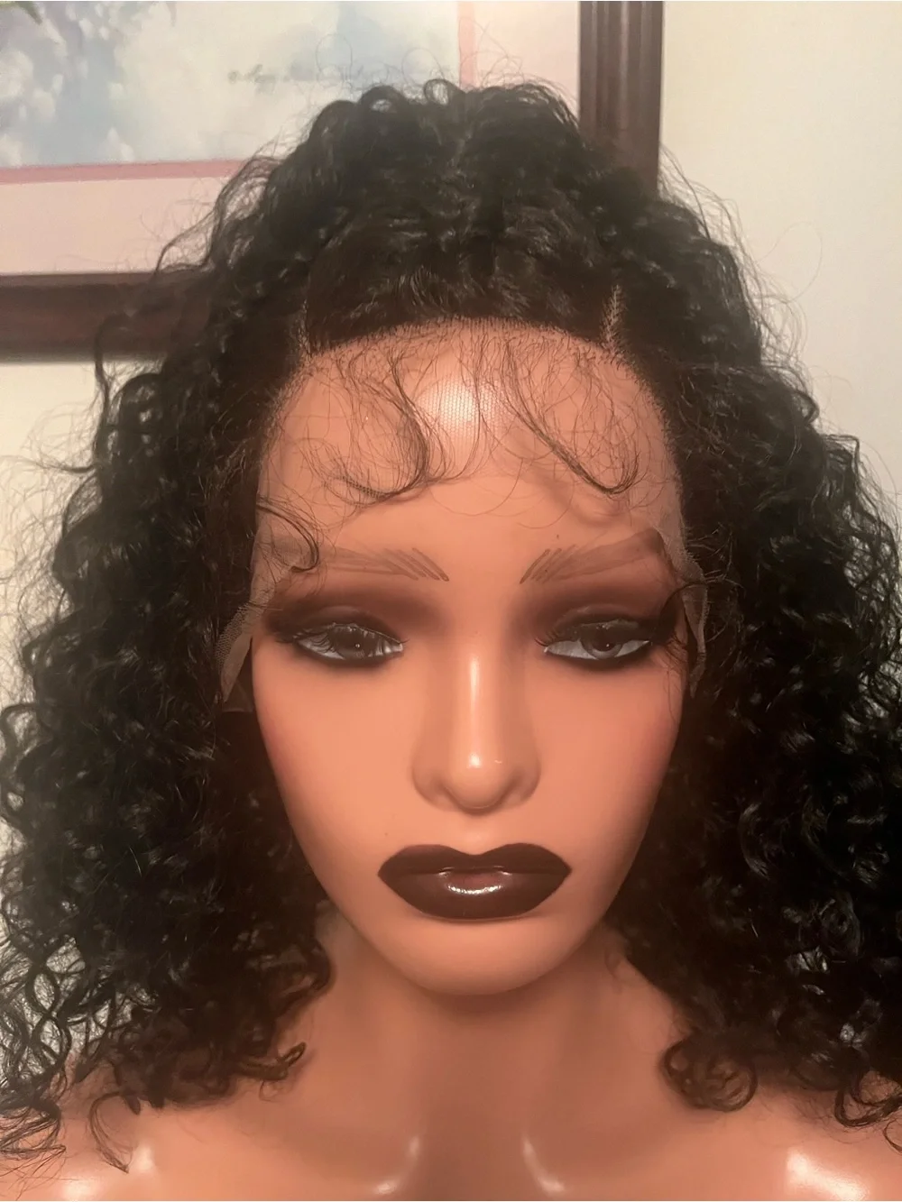 Hand-Braided Natural Black Curly Lace Front Wig - Women Hair