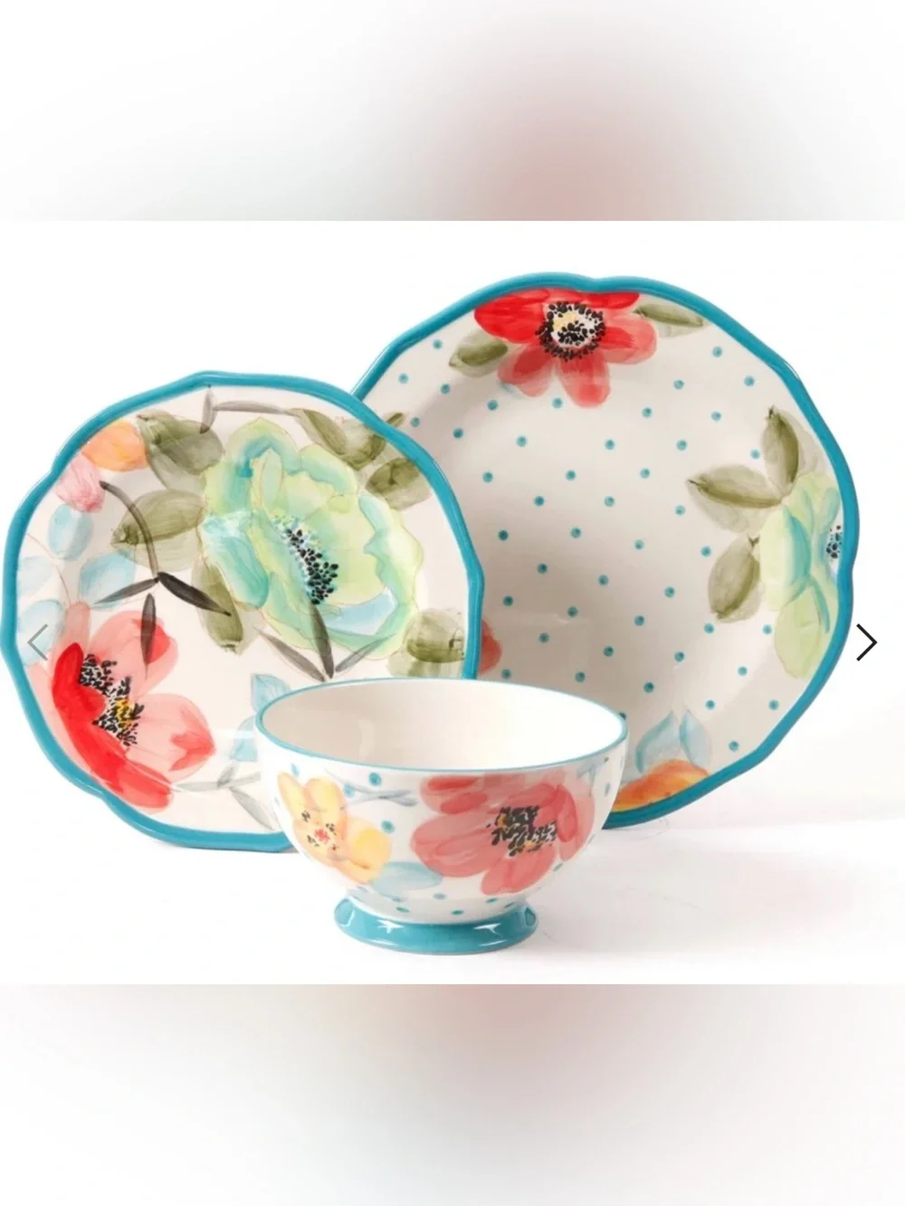 NWOT The Pioneer Woman Vintage Bloom 12-Piece Dinnerware Set, Turquoise Set #3