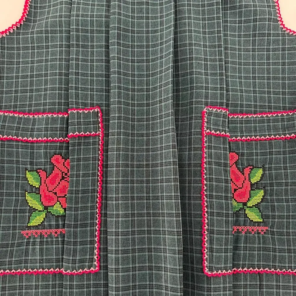 Traditional Mexican Cross-Stitch Embroidered Apron – Deluxe Artisan Smock Style