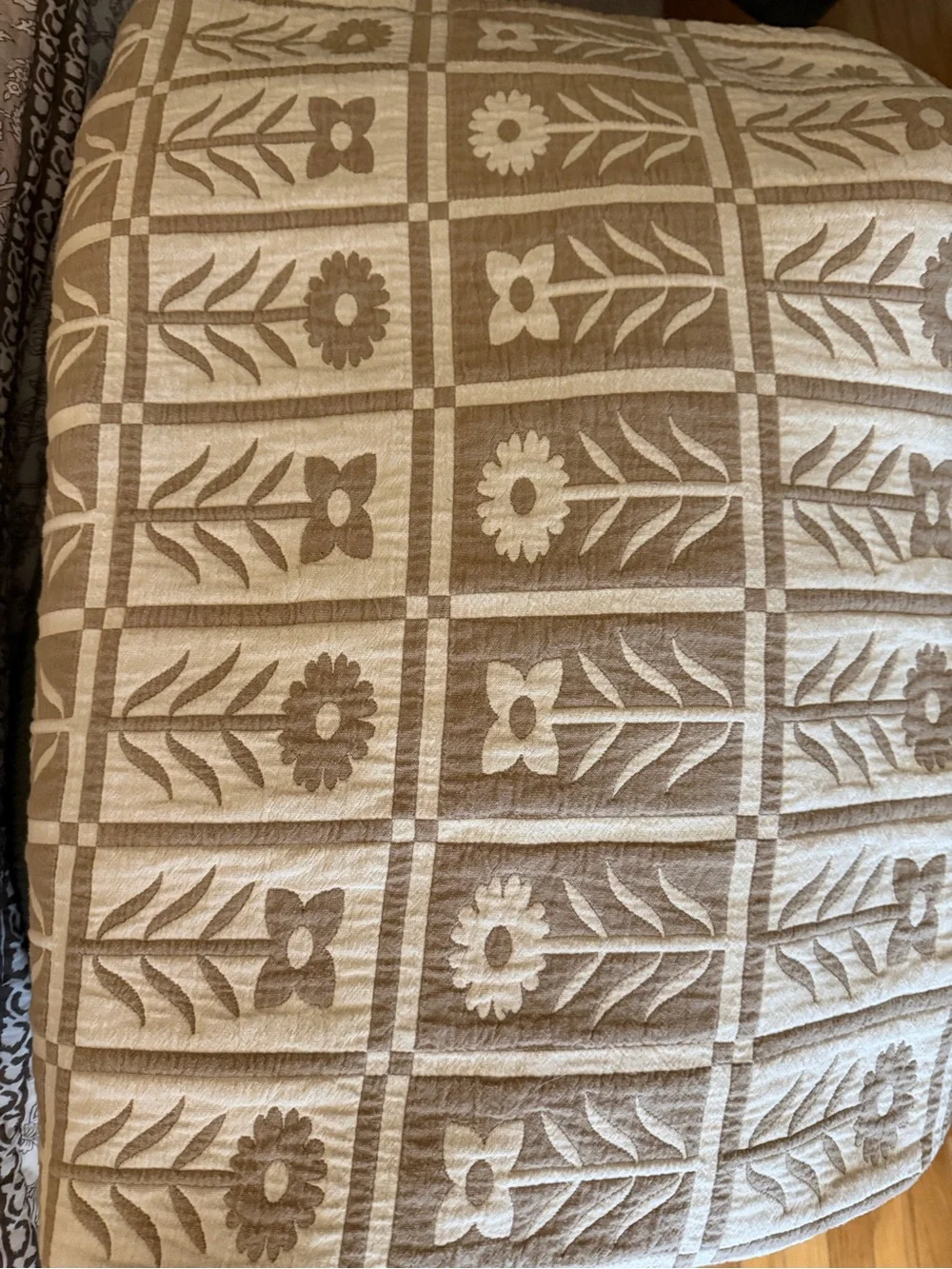 Quince Organic Cotton Jacquard Floral Coverlet only in toffee