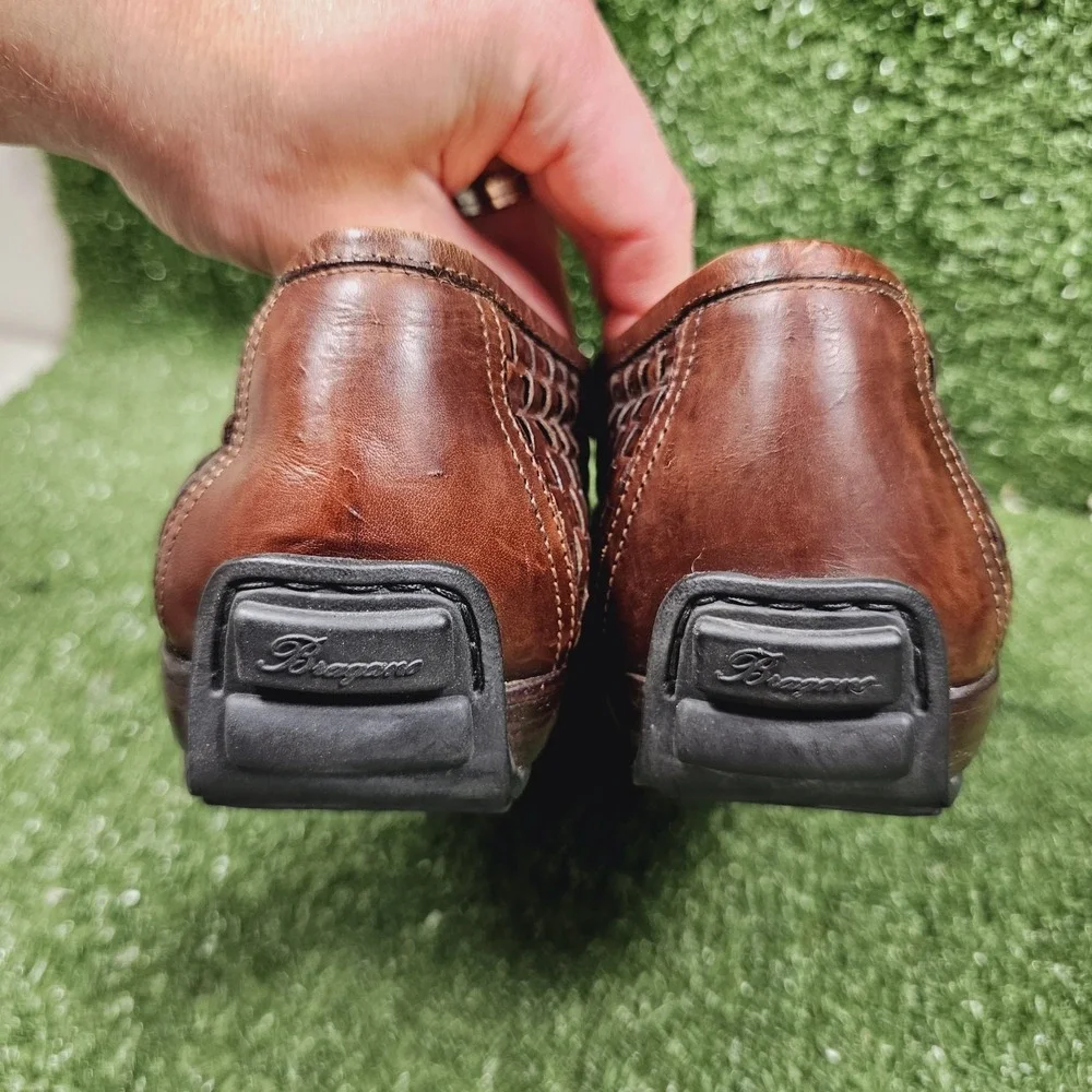 Bragano Brown Leather Slip On Woven Penny Loafer Dress Shoes Mens Size 10 M‎