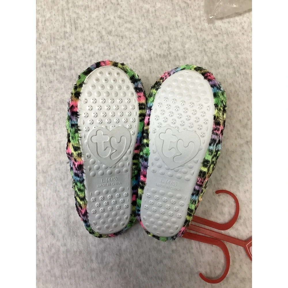 Ty Beanie Boos Dotty Leopard Rainbow Plush Slippers Kids‎ Large 4-5 BBX4Y16-TG