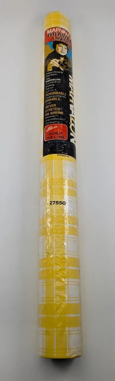 Vintage Marvalon Yellow Plaid Vinyl Drawer Lining 15 sq. ft. - 20