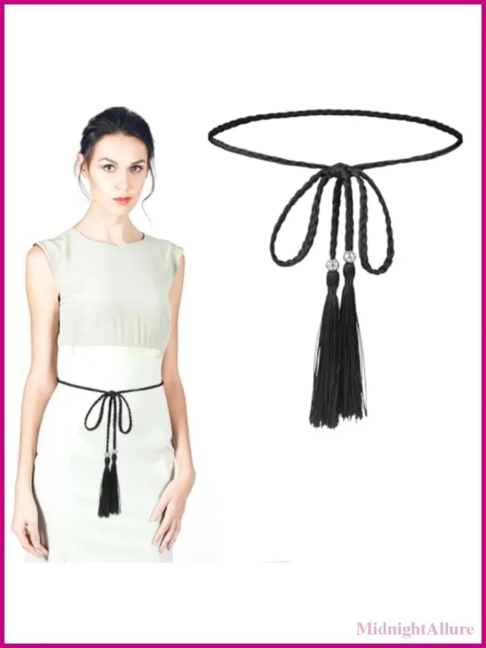Tassel Braided Waist Belt for Women Skinny Bowknot Rope Belt for Skirt Dress