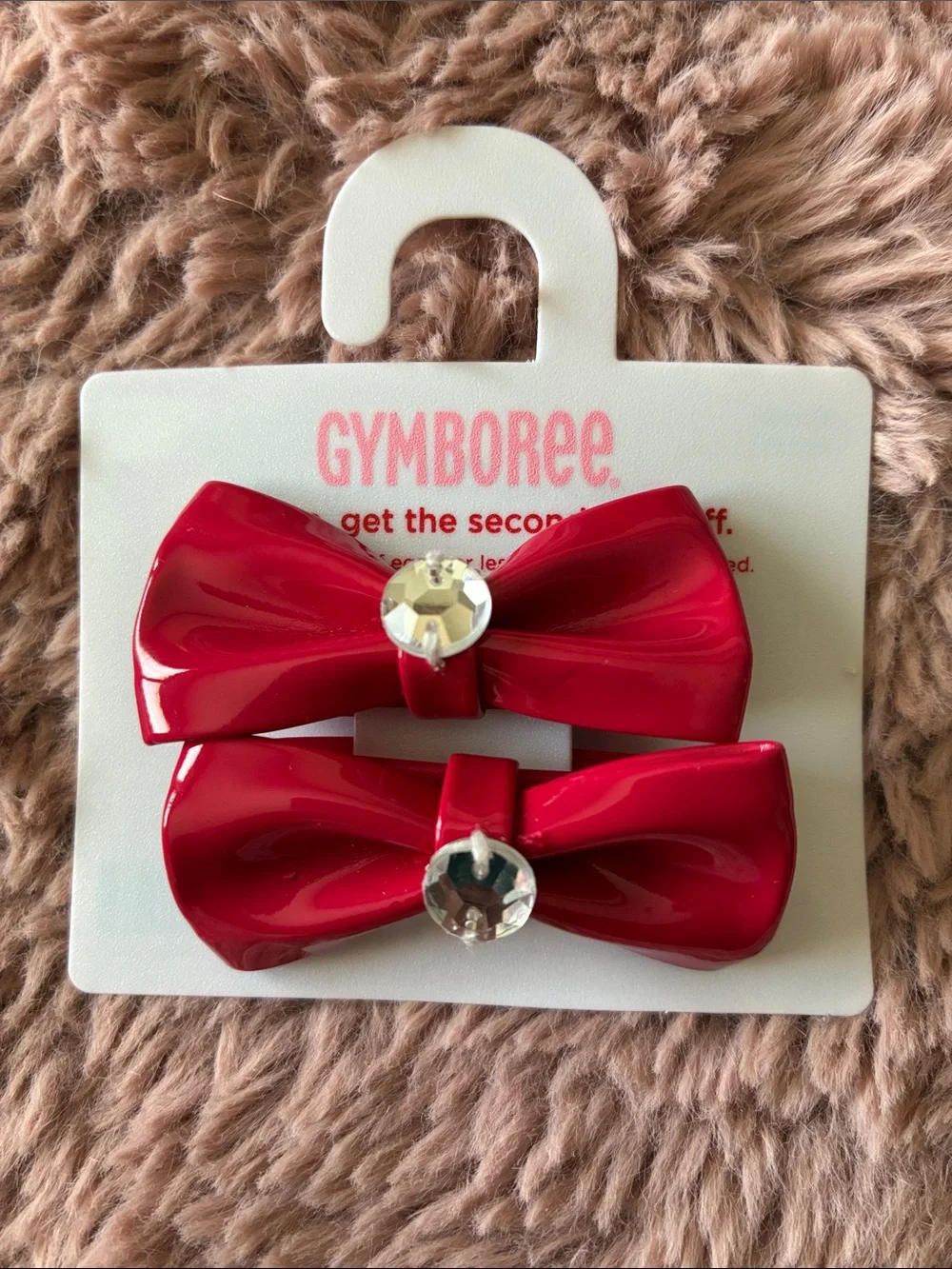 Gymboree Bright Red Bow Hair Clips with Rhinestone Centers - Set of 2