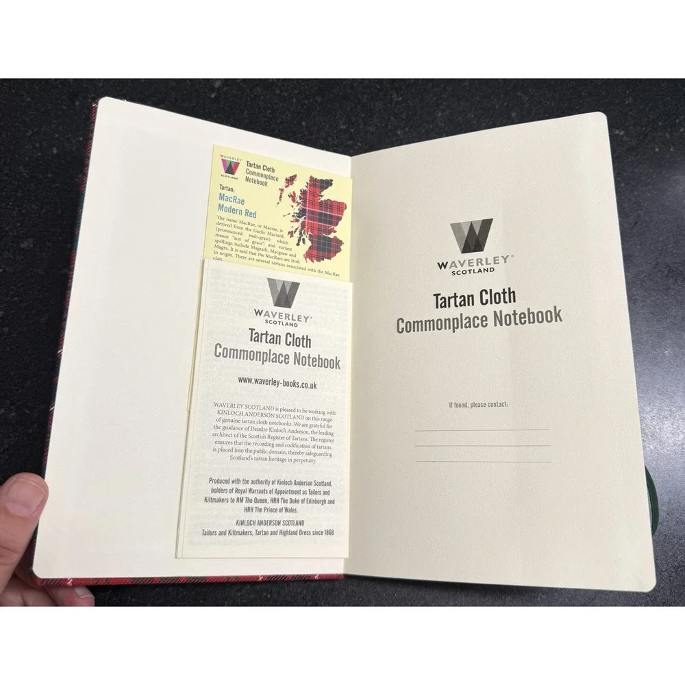 Waverley Scotland MacRae Modern Red Tartan Cloth Notebook Kinloch Anderson 8.5