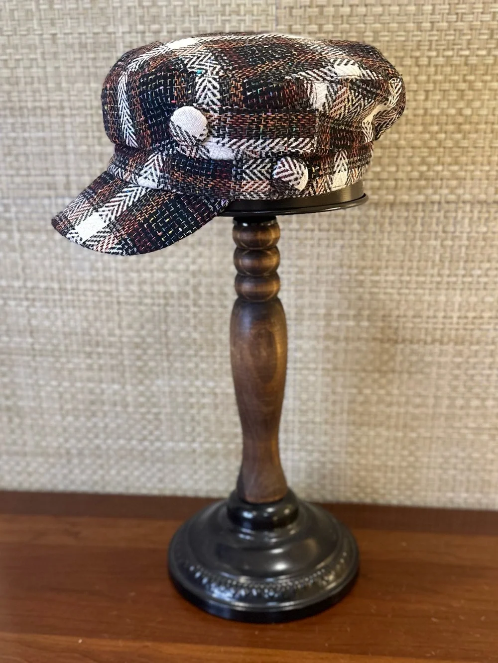 VTG 2000s D&Y Plaid Wool Blend Tweed Newsboy Cap Cabbie Hat