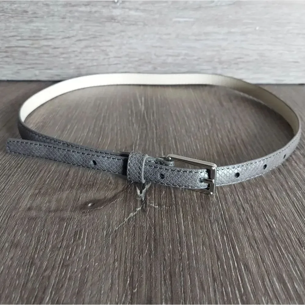 Gray Skinny Snake Print Belt 36