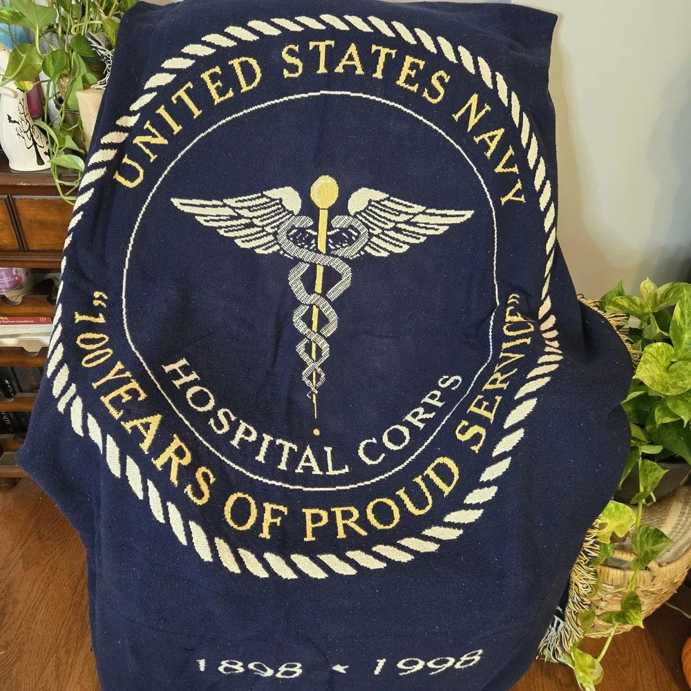 Vtg United State Navy Hospital Corps Tapestry Throw Blanket Woven 100 Years
