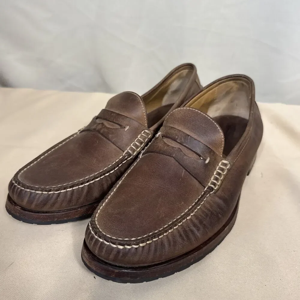Johnston & Murphy Men 9.5 M Brown Sheepskin Leather Penny Loafers Moc Toe Career