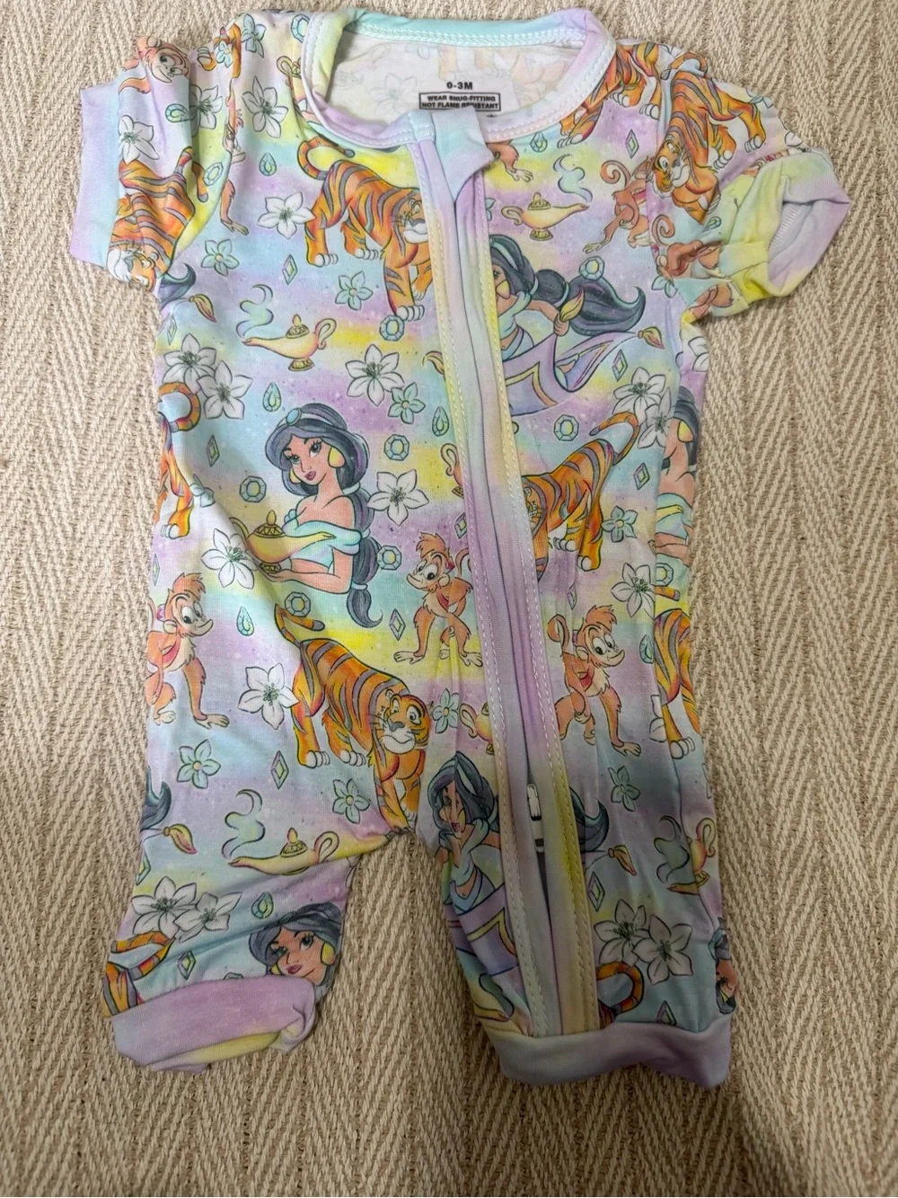 Disney Baby Pastel Jasmine Short-Sleeve Zip Romper - Multicolor