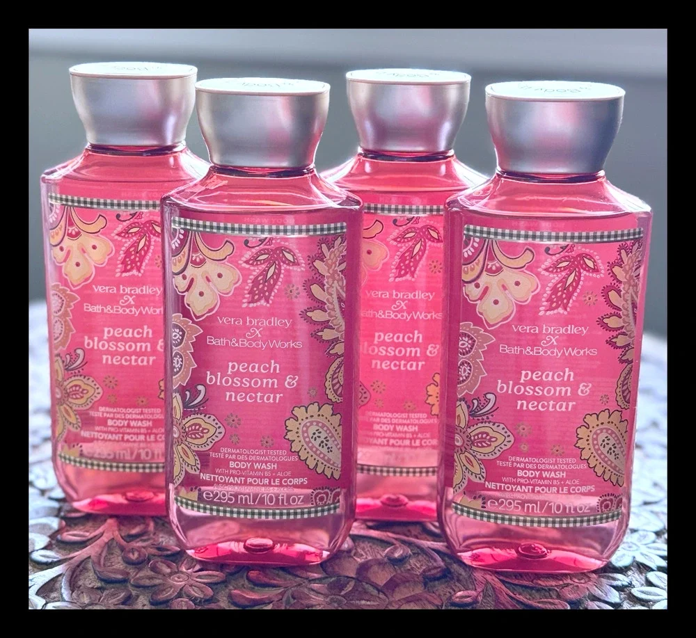 Bath & Body Works Vera Bradley Peach Blossom & Nectar Shower Gel Body Wash x4