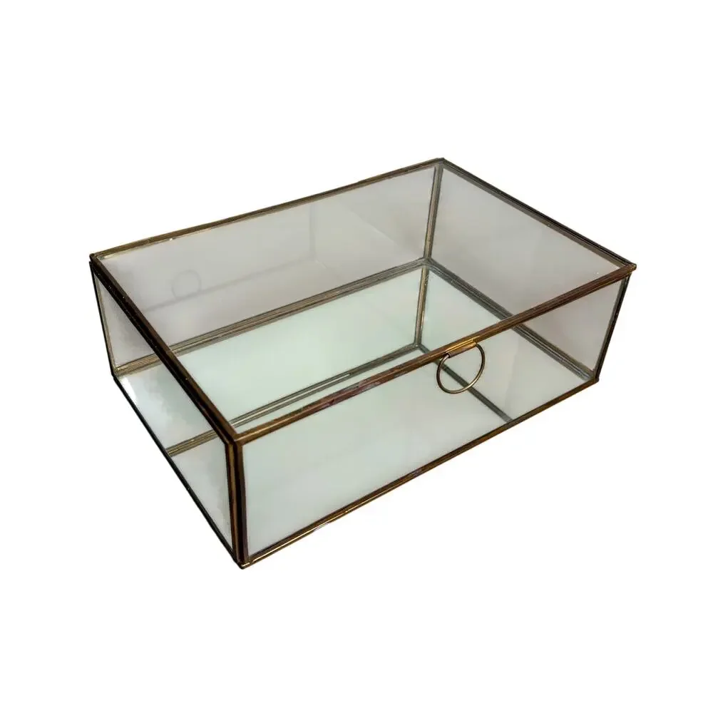 Pottery Barn Callie Glass + Brass Desk Box Display Case, 12x8 Retired - India
