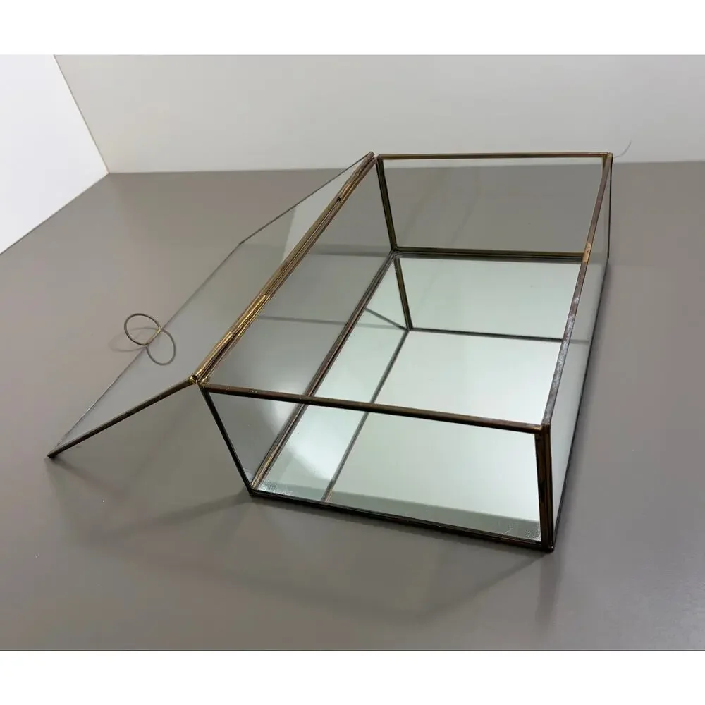 Pottery Barn Callie Glass + Brass Desk Box Display Case, 12x8 Retired - India